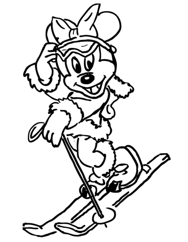 Minnie Mouse Skiing Coloring Page